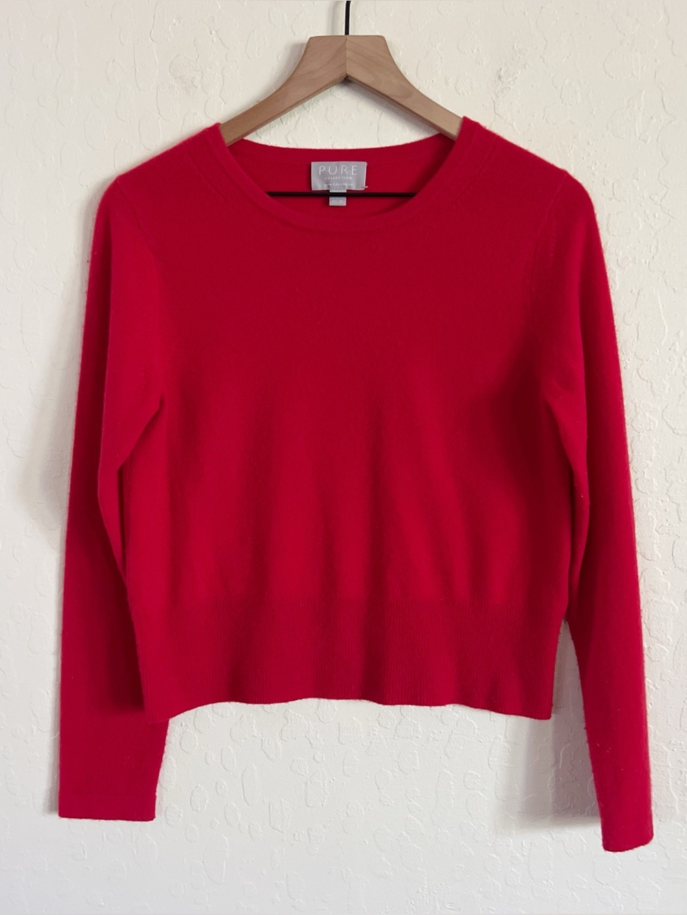 Pure Collection 100% Cashmere Long Sleeve Crewneck Boxy Sweater US 6 Red Classic